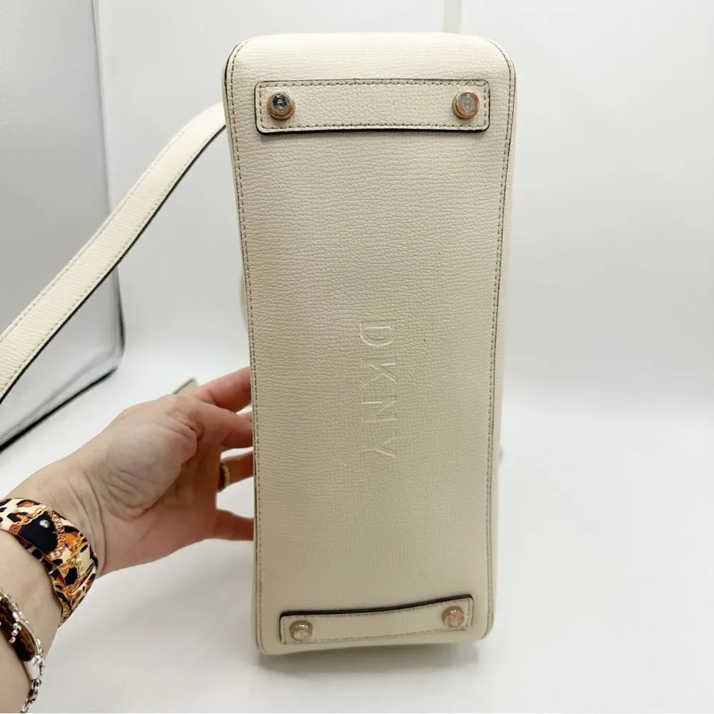 DKNY Sullivan Leather‎ Convertible Satchel Ivory/Gold Bag Purse Spring Summer